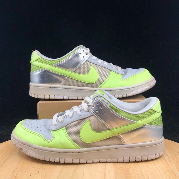 Nike Dunk Low Wmns Grey Citron Silver Green Metallic 318638 031 Flowers Size 7.5 - Picture 1 of 11